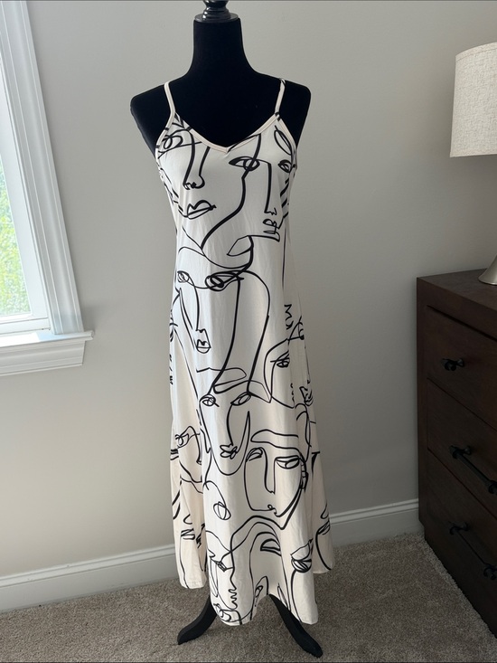 Dresses & Skirts - Minimalist Face-Print White Slip Dress